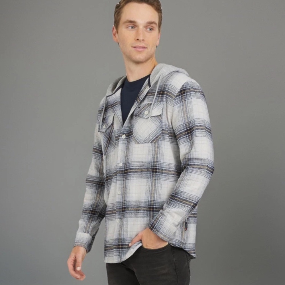 NWT Quicksilver Men's Medium Flannel Shirt Hoodie Jacket Button Up